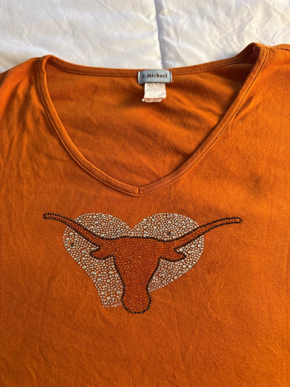 P. Michael Texas Longhorn Rhinestone Heart Top Women’s XL Burnt Orange